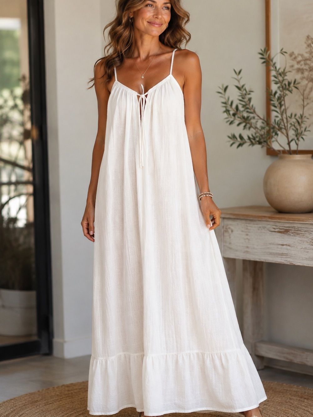 GAP Lightweight White Cotton Spaghetti-Strap Maxi Dress Sz M Feminine Flattering